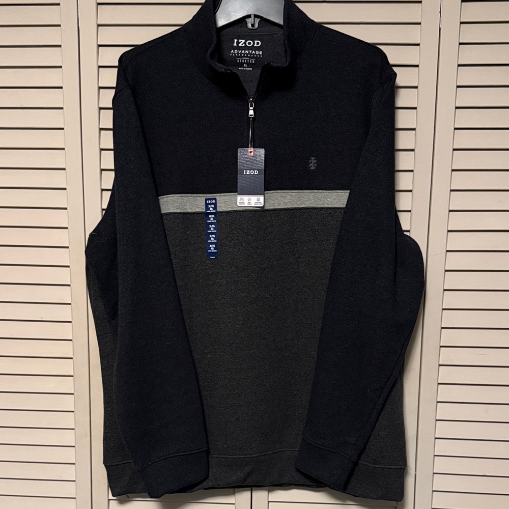 IZOD Advantage Performance Men's Zip-Up Sweater in Black and Gray